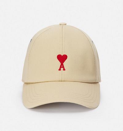 Beige Ami Paris Red Ami de Coeur Embroidery Caps | ami_IE195