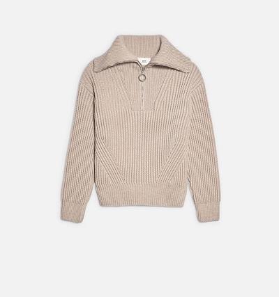 Beige Ami Paris Zipped Collar Ribbed Jumper Sweaters | ami_IE411