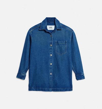 Blue Ami Paris Overshirt With Print Denim | ami_IE382