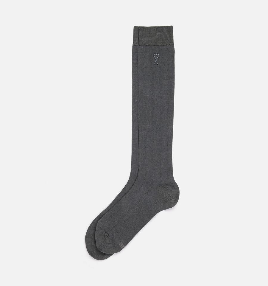 Grey Ami Paris Ami Socks In Silk Socks | ami_IE288