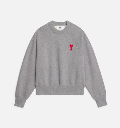 Grey Ami Paris Ami de Coeur Crewneck Sweatshirts | ami_IE101