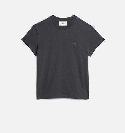 Grey Ami Paris Tonal Ami de Coeur T Shirts | ami_IE237