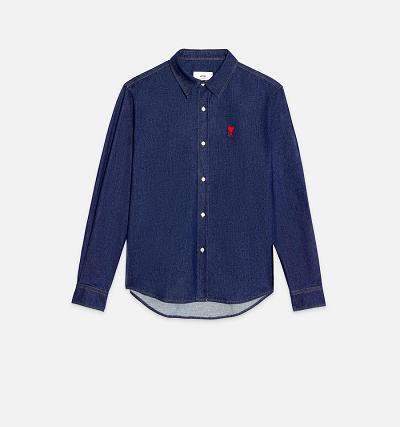 Navy Ami Paris Ami De Coeur Denim Shirts | ami_IE407