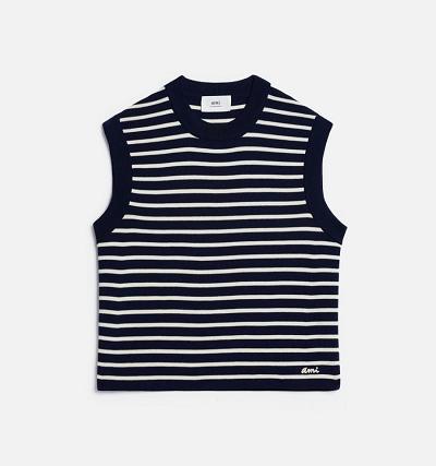 Navy Ami Paris Ami Embroidery Sleeveless Sailor Sweaters | ami_IE140