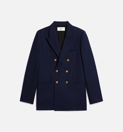 Navy Ami Paris Double Breasted Jackets | ami_IE301