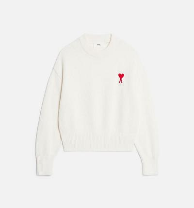 White Ami Paris Ami de Coeur Crewneck Sweaters | ami_IE497