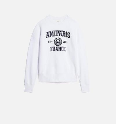 White Ami Paris France Crewneck Sweatshirts | ami_IE267