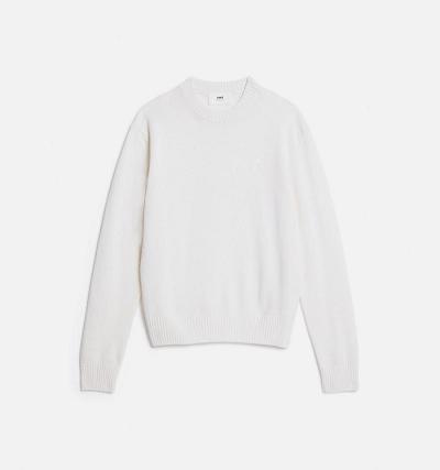 White Ami Paris Tonal Ami de Coeur Crewneck Sweaters | ami_IE441