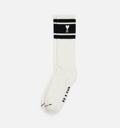 White / Black Ami Paris Ami de Coeur Striped Socks | ami_IE322