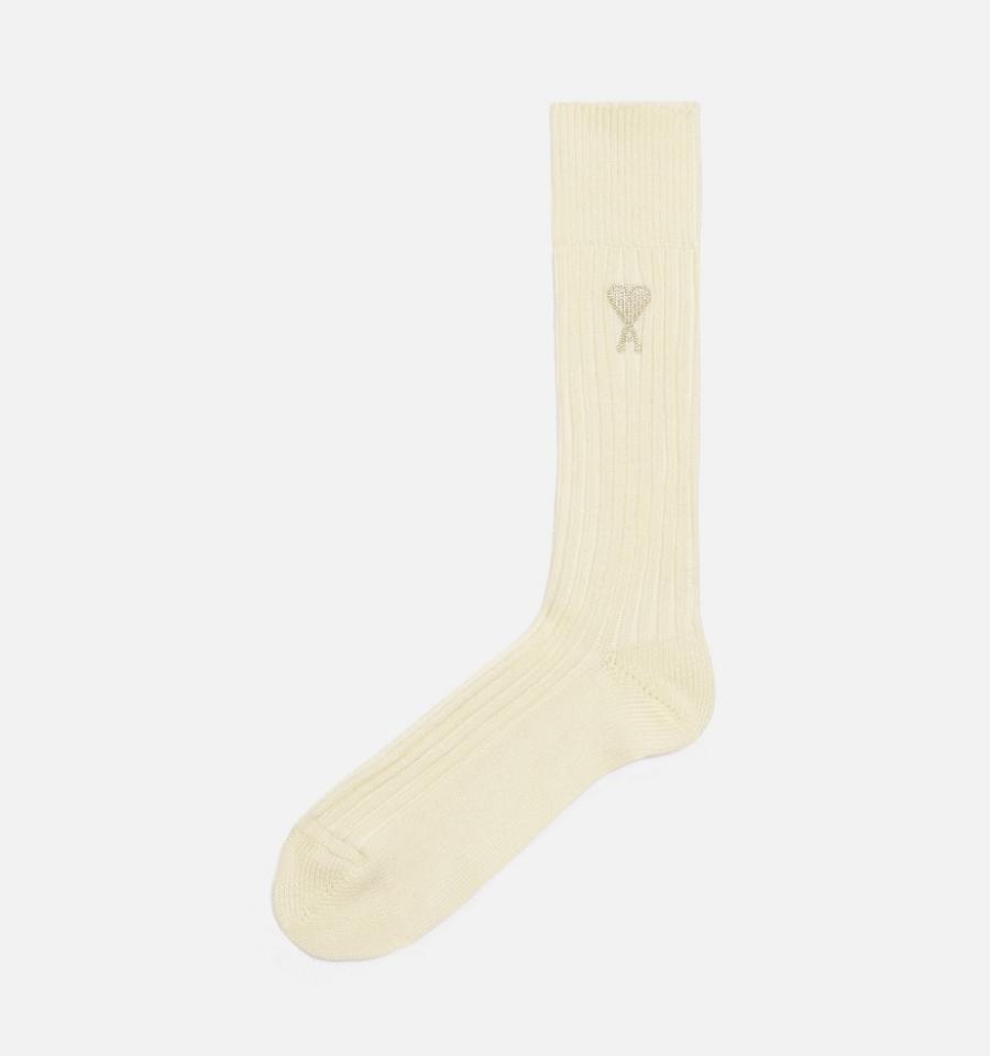 Beige Ami Paris Ami De Coeur Plain Socks | ami_IE192