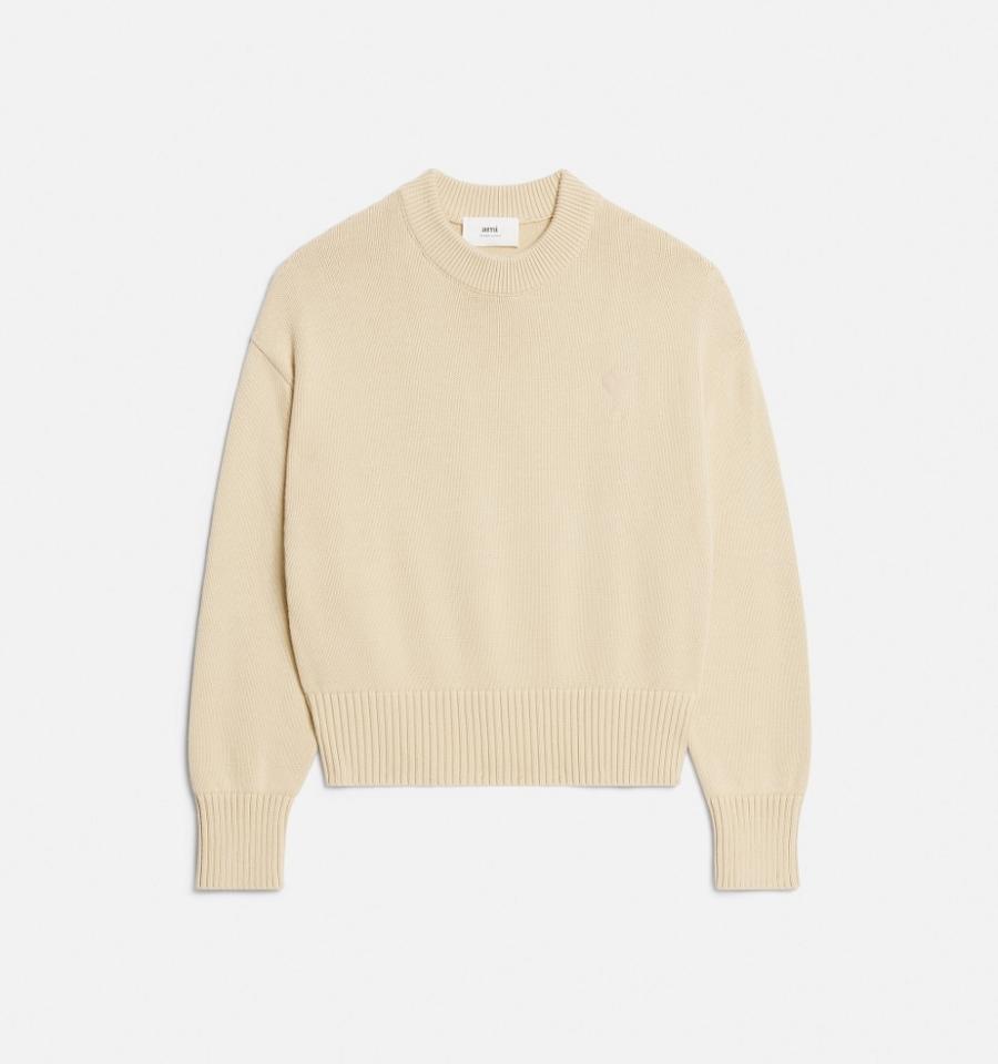 Beige Ami Paris Ami de Coeur Crewneck Sweaters | ami_IE157