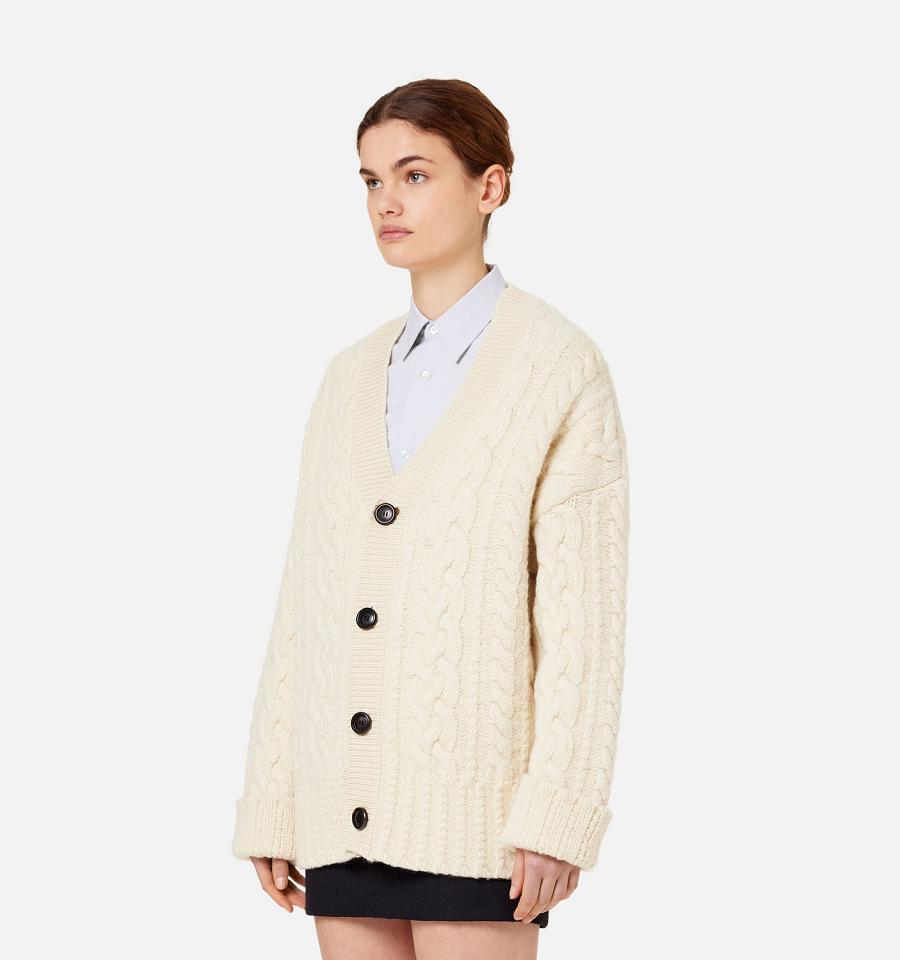 Beige Ami Paris Cable Knitted Cardigans | ami_IE219