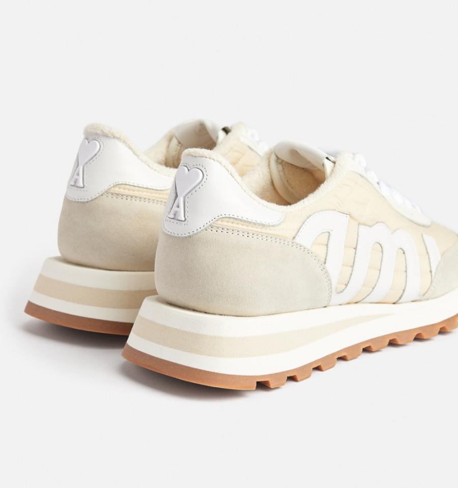 Beige Ami Paris logo-patch panelled Sneakers | ami_IE264