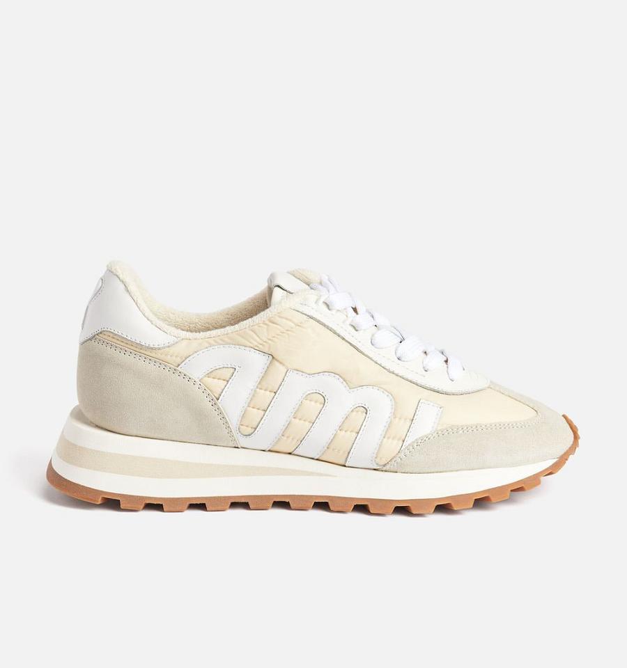 Beige Ami Paris logo-patch panelled Sneakers | ami_IE264