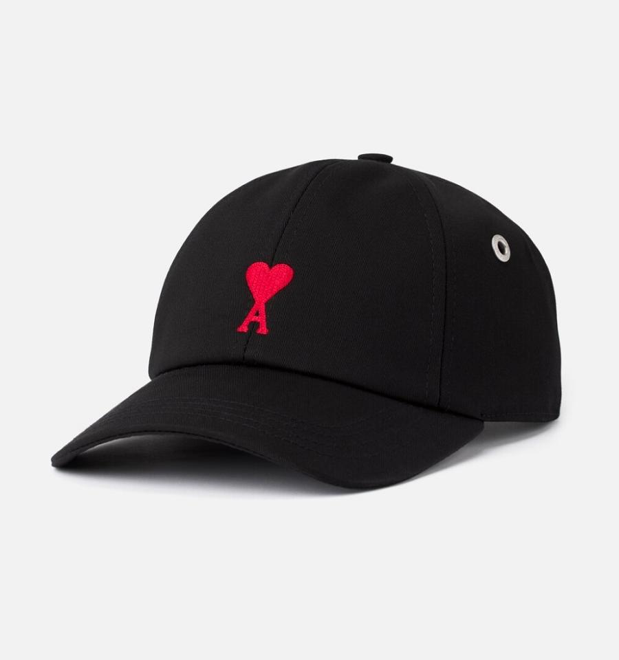 Black Ami Paris Ami De Coeur Embroidery Caps | ami_IE535