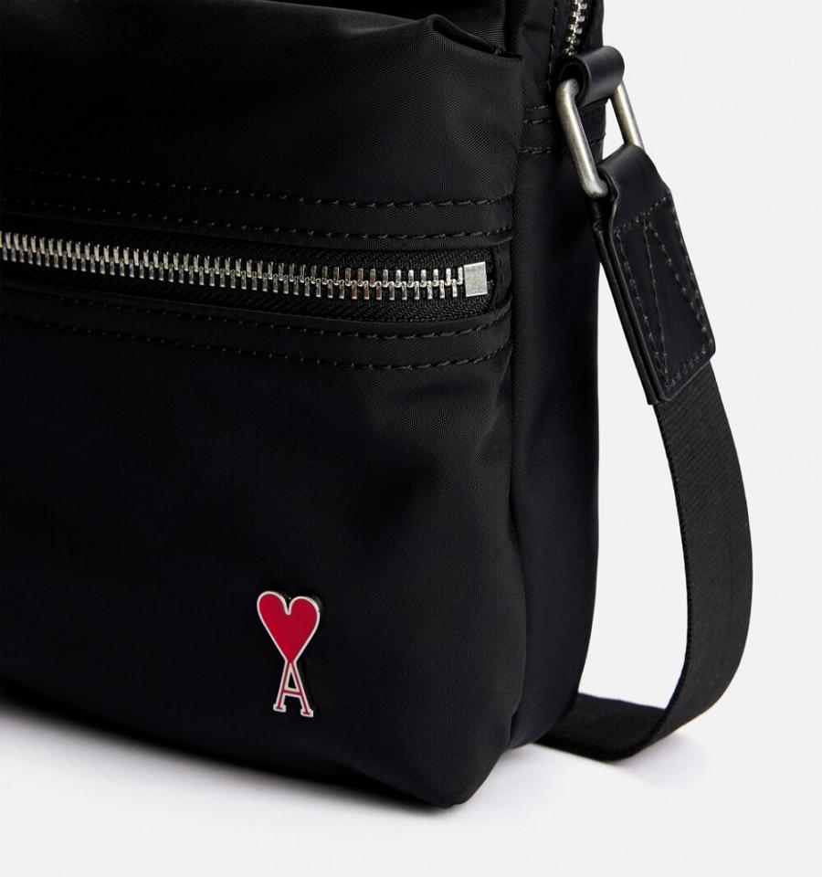 Black Ami Paris Ami de Coeur Crossbody Pocket Bags | ami_IE394