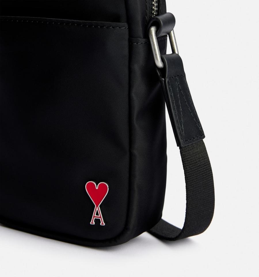 Black Ami Paris Ami de Coeur Phone Pouch Bags | ami_IE202