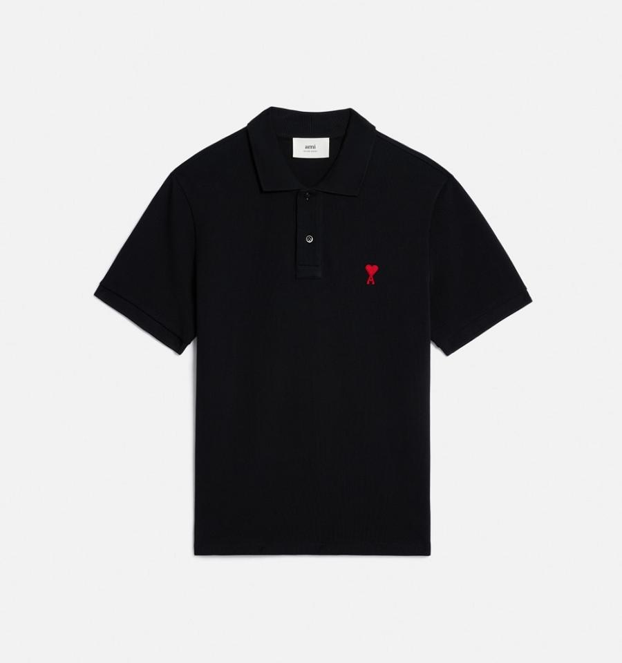 Black Ami Paris Ami de Coeur Polo Polo Shirts | ami_IE518