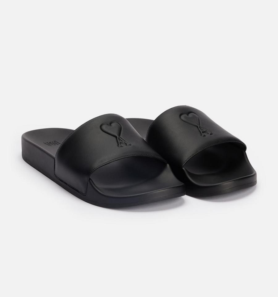 Black Ami Paris Ami de Coeur Slides | ami_IE577