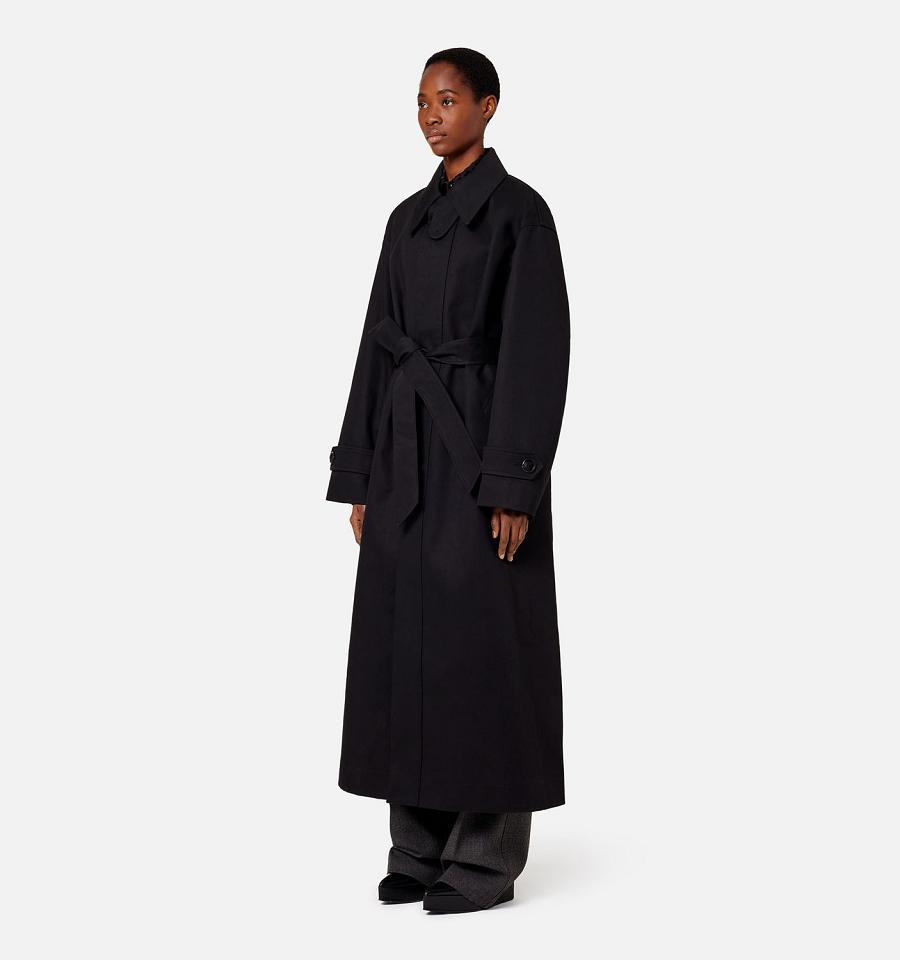 Black Ami Paris Belted Mac Coats | ami_IE138