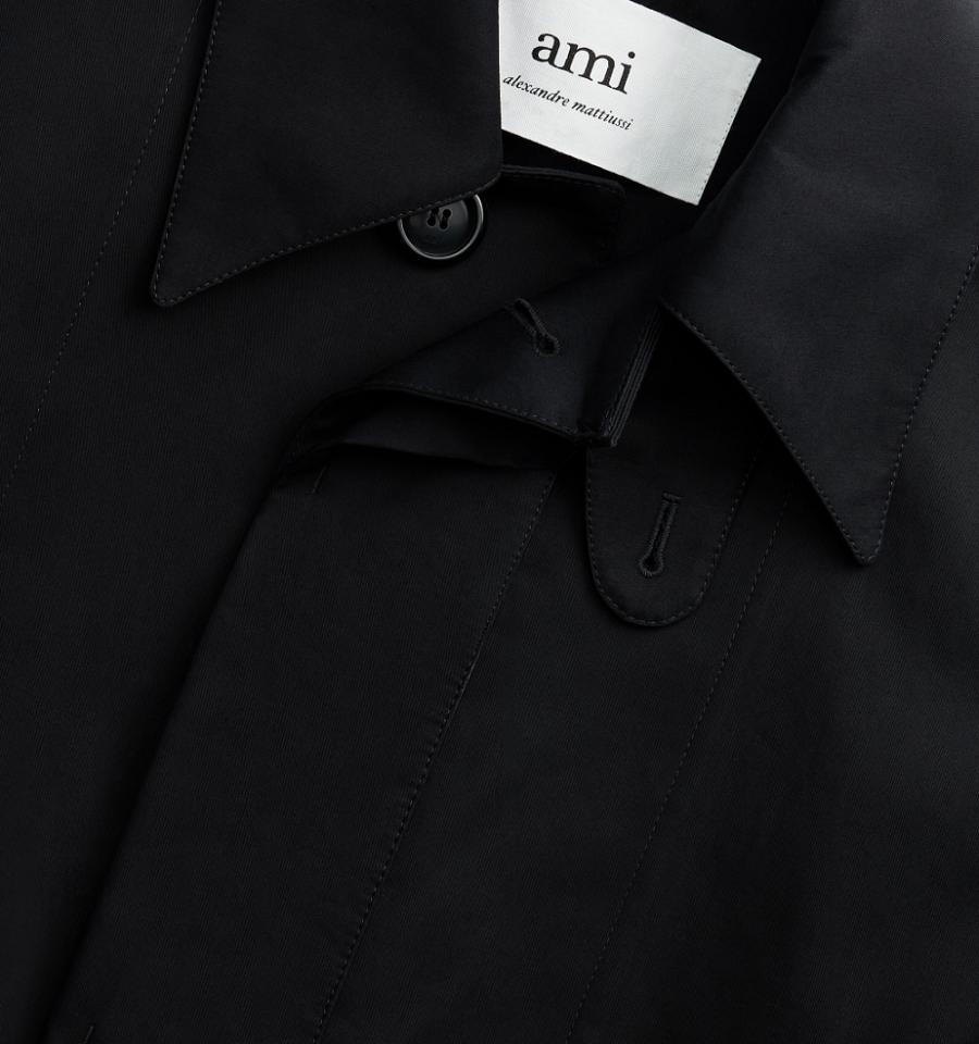 Black Ami Paris Belted Mac Coats | ami_IE138