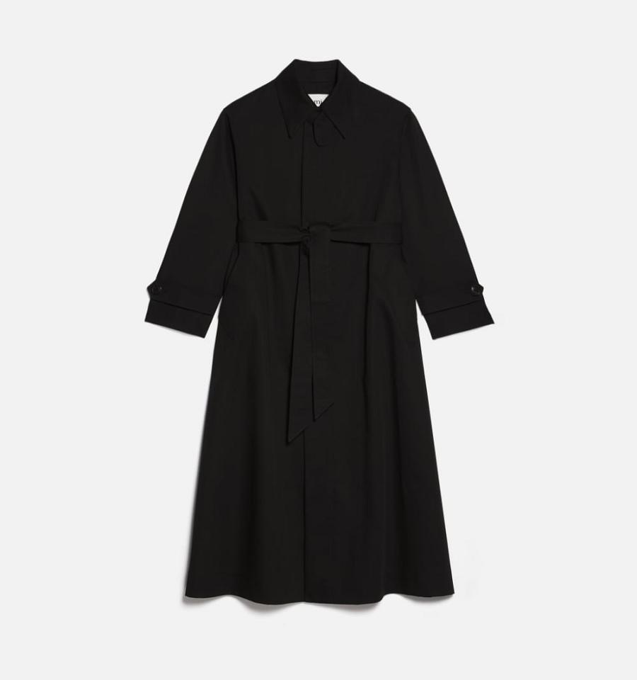 Black Ami Paris Belted Mac Coats | ami_IE603