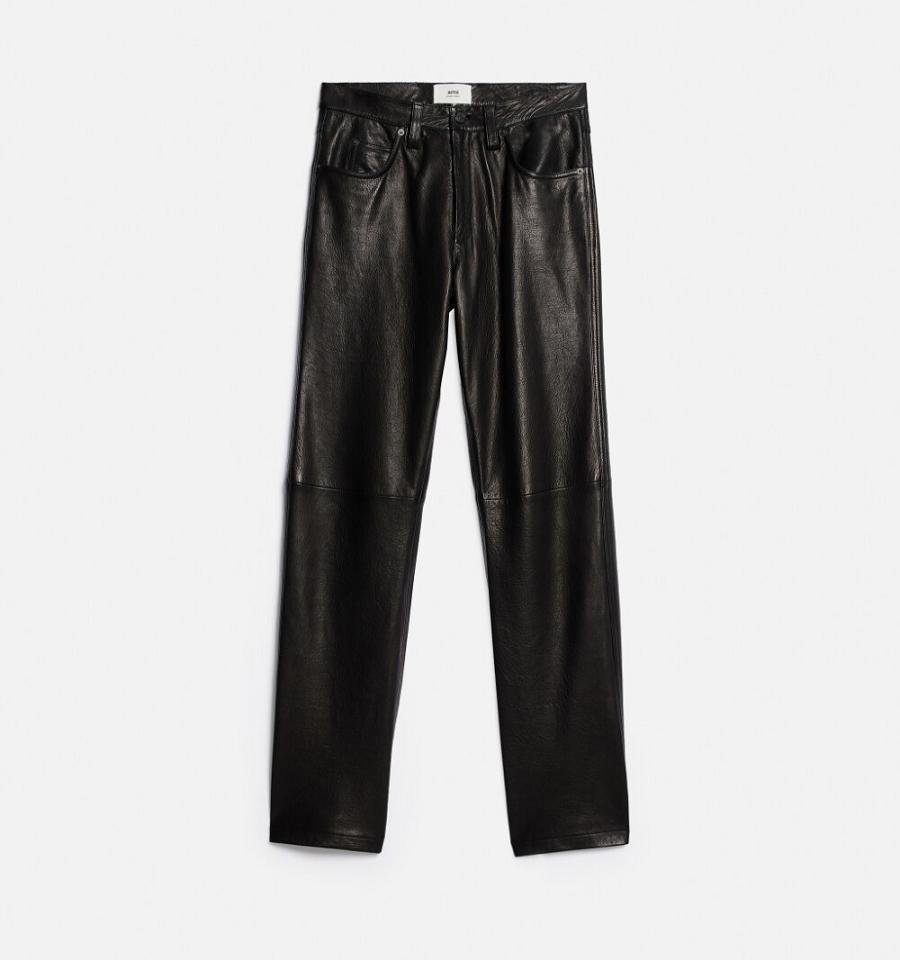 Black Ami Paris Leather Straight Fit Pants | ami_IE316