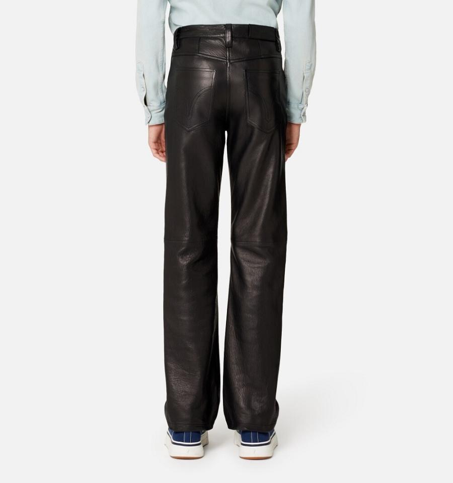 Black Ami Paris Leather Straight Fit Pants | ami_IE316