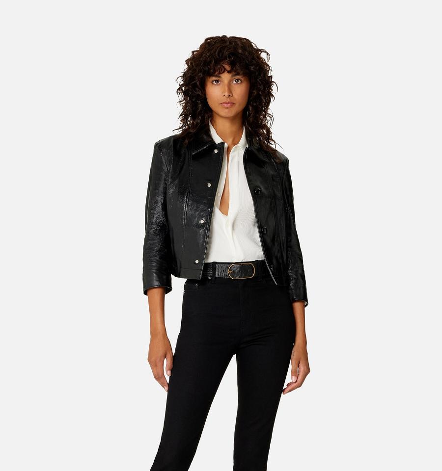 Black Ami Paris Short Leather Buttoned Jackets | ami_IE376