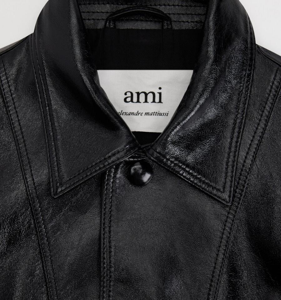 Black Ami Paris Short Leather Buttoned Jackets | ami_IE376