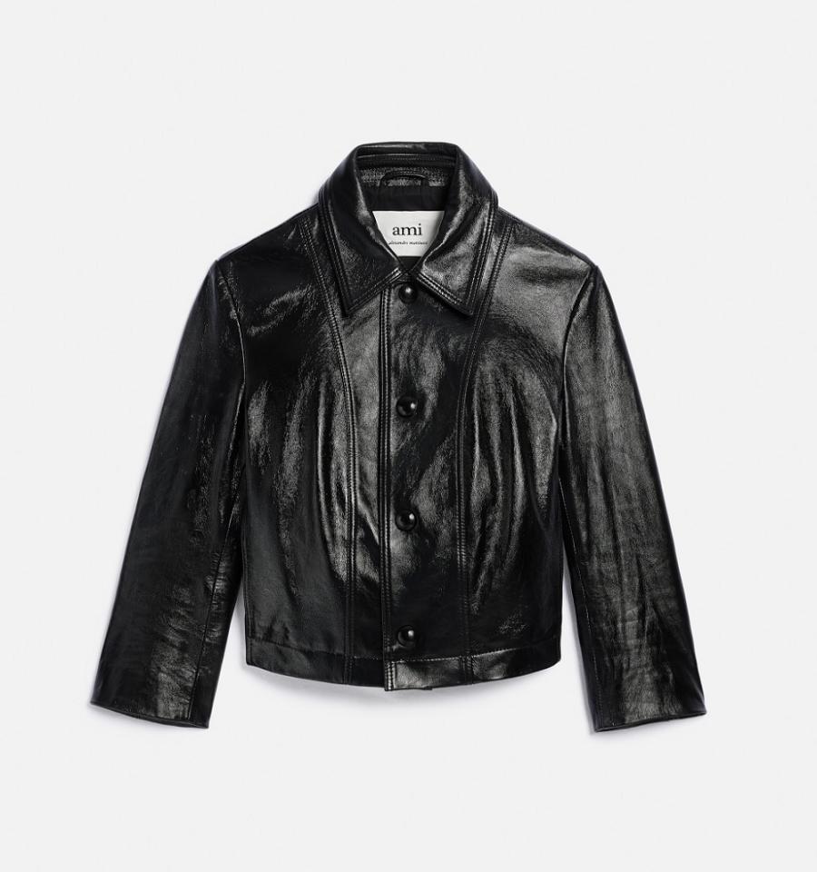 Black Ami Paris Short Leather Buttoned Jackets | ami_IE376