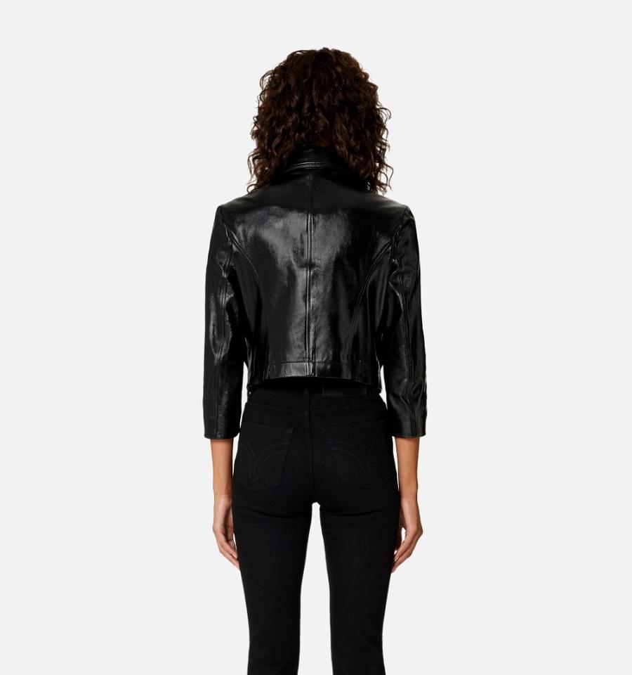 Black Ami Paris Short Leather Buttoned Jackets | ami_IE376