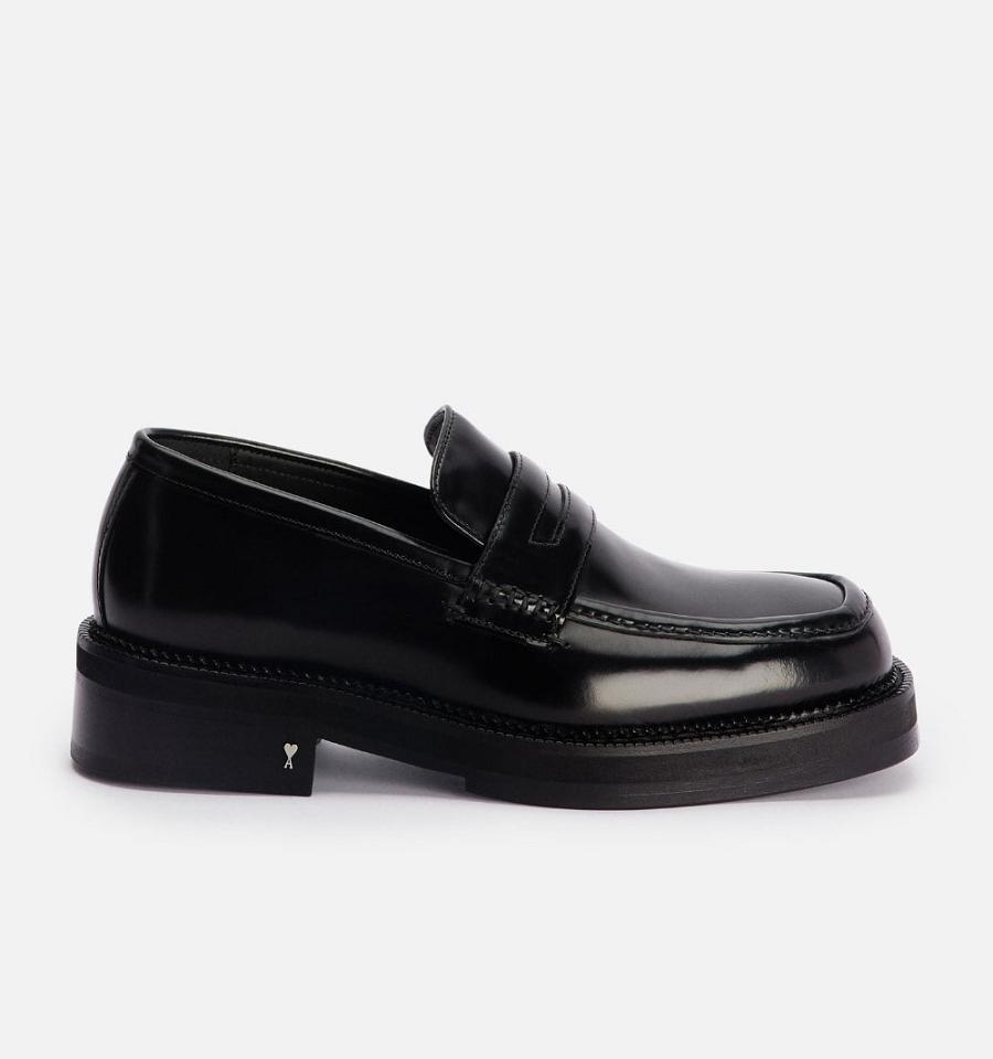 Black Ami Paris Square Toe Loafers | ami_IE336