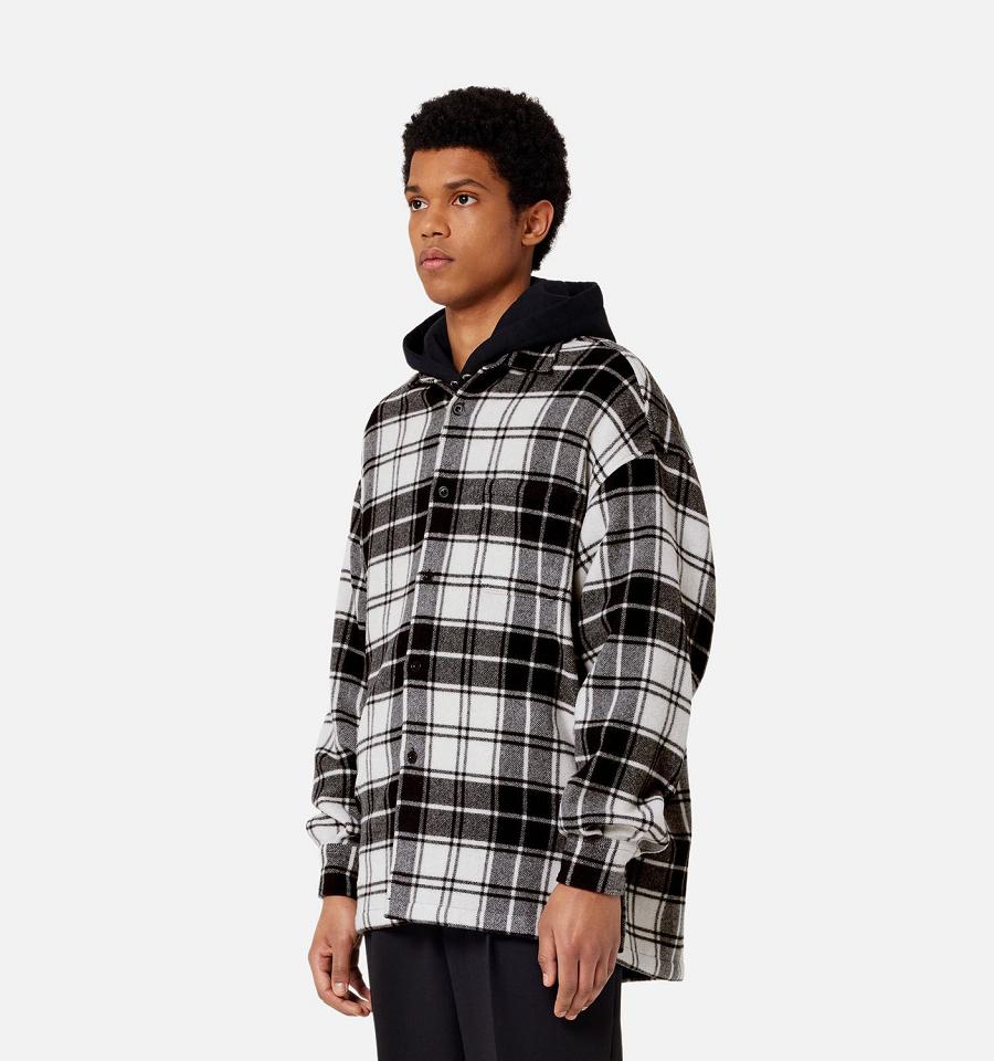 Black / White Ami Paris Checked Overshirt With Print Jackets | ami_IE413