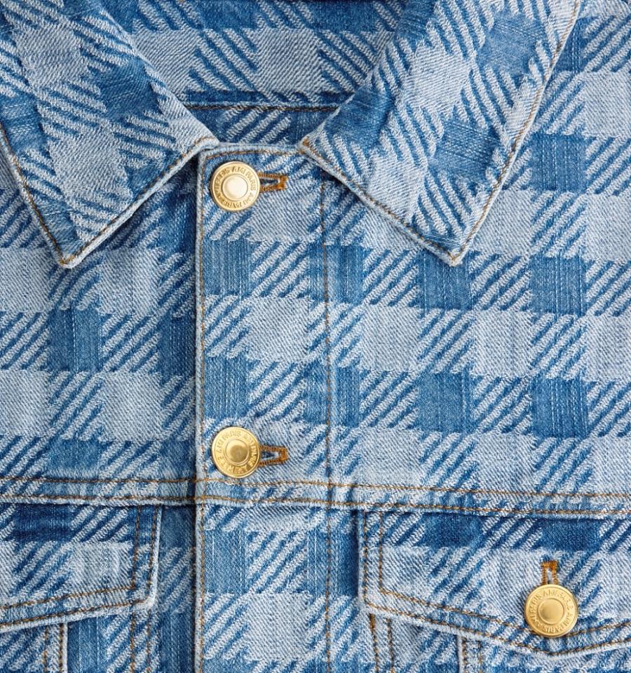 Blue Ami Paris Gingham Boxy Fit Denim Jackets | ami_IE205