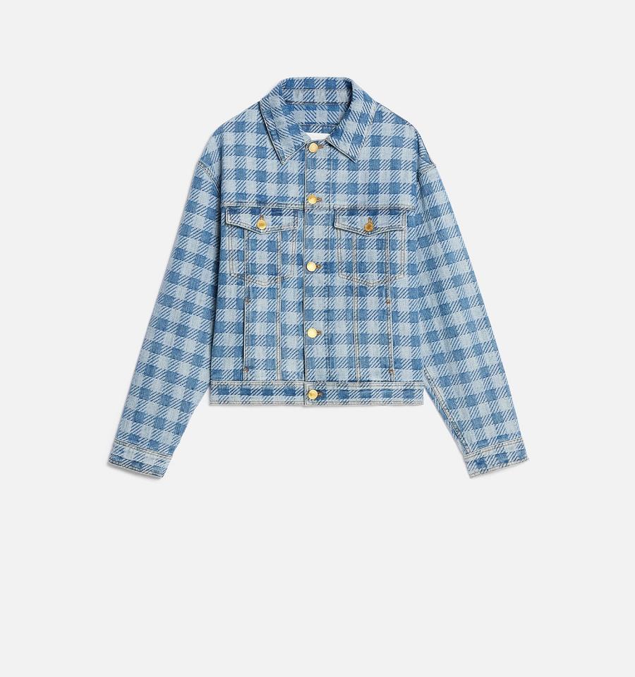 Blue Ami Paris Gingham Boxy Fit Denim Jackets | ami_IE205