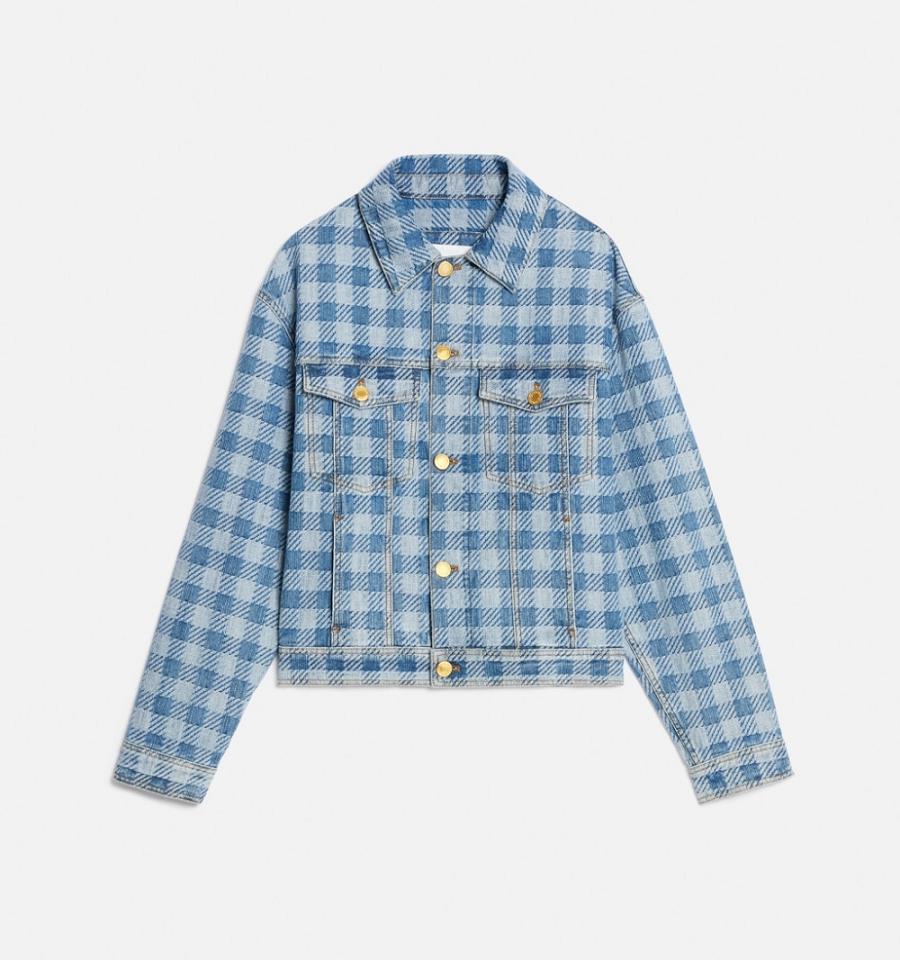 Blue Ami Paris Gingham Boxy Fit Denim Jackets | ami_IE380