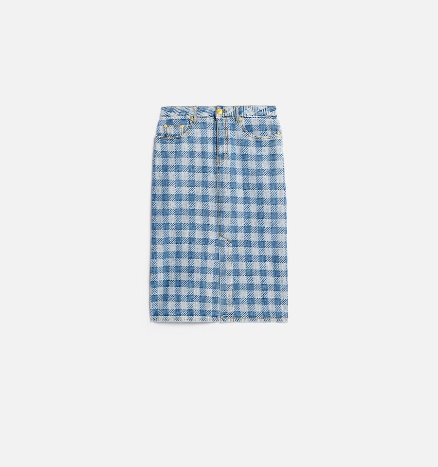 Blue Ami Paris Gingham Pattern Jacquard Pencil Skirts | ami_IE105