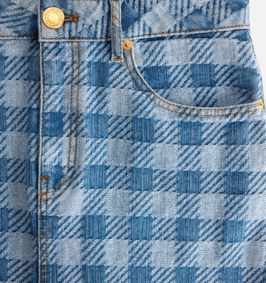 Blue Ami Paris Gingham Pattern Jacquard Pencil Denim | ami_IE124