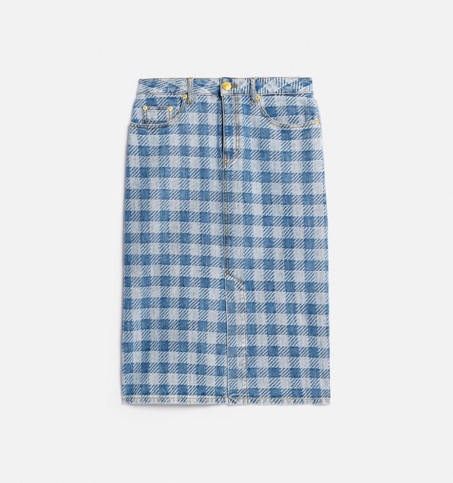 Blue Ami Paris Gingham Pattern Jacquard Pencil Denim | ami_IE124