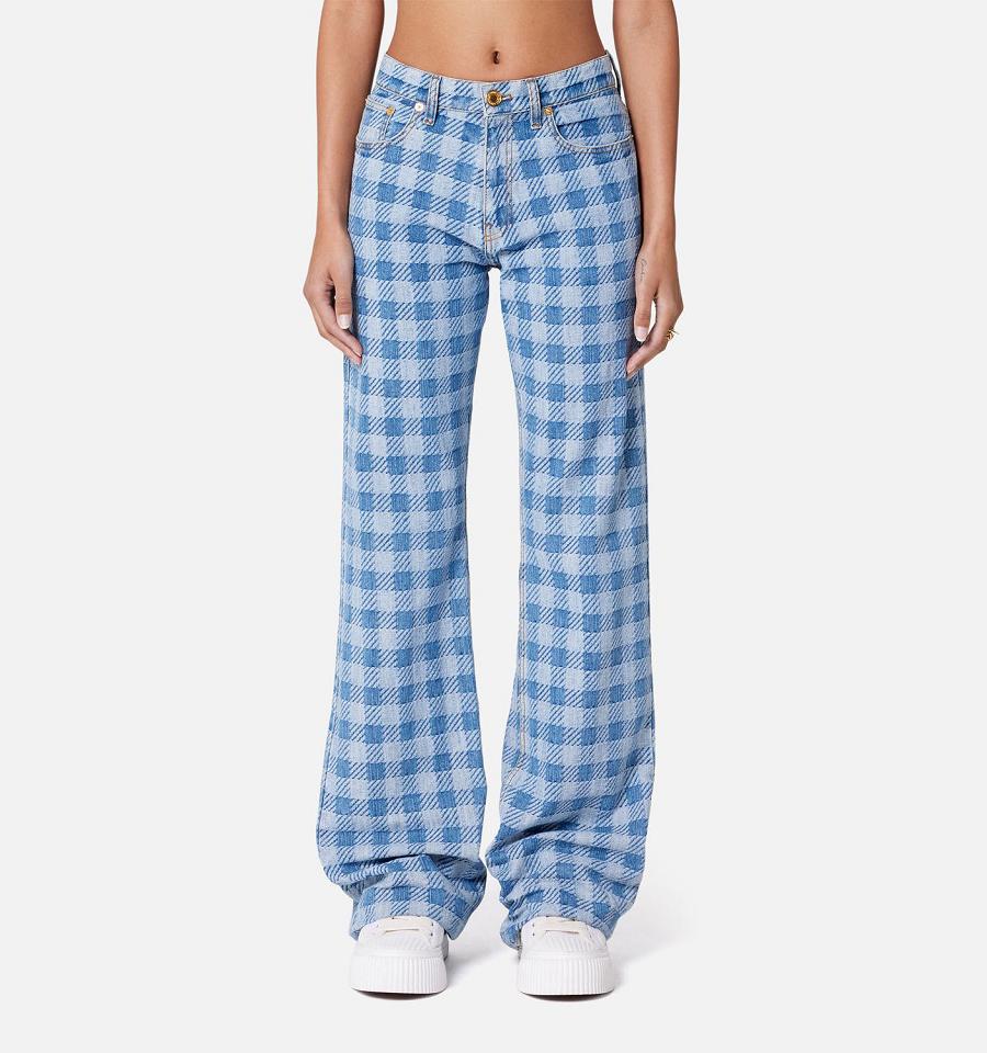 Blue Ami Paris Gingham Pattern Jacquard Jeans | ami_IE458