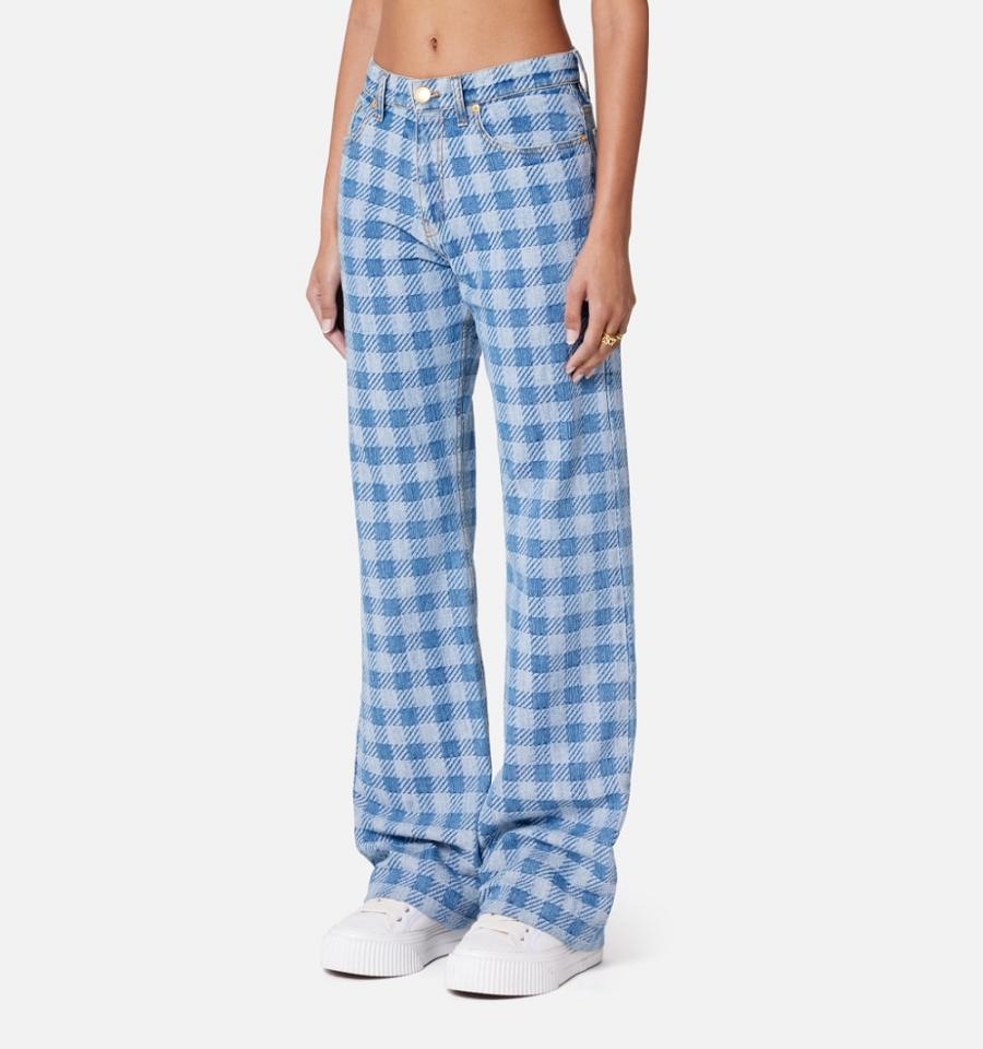 Blue Ami Paris Gingham Pattern Jacquard Jeans | ami_IE458