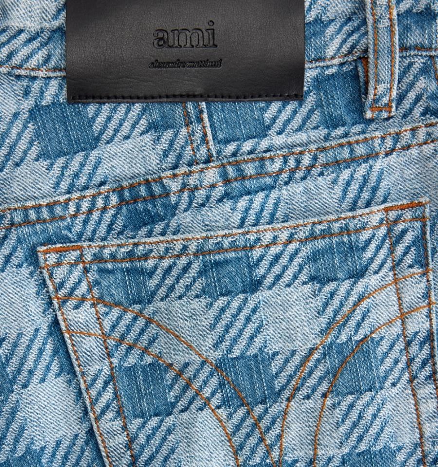 Blue Ami Paris Gingham Pattern Jacquard Jeans | ami_IE458