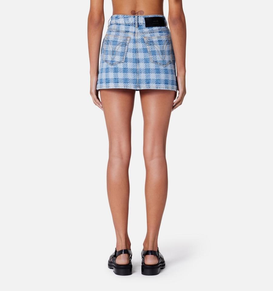 Blue Ami Paris Gingham Pattern Jacquard Mini Skirts | ami_IE623