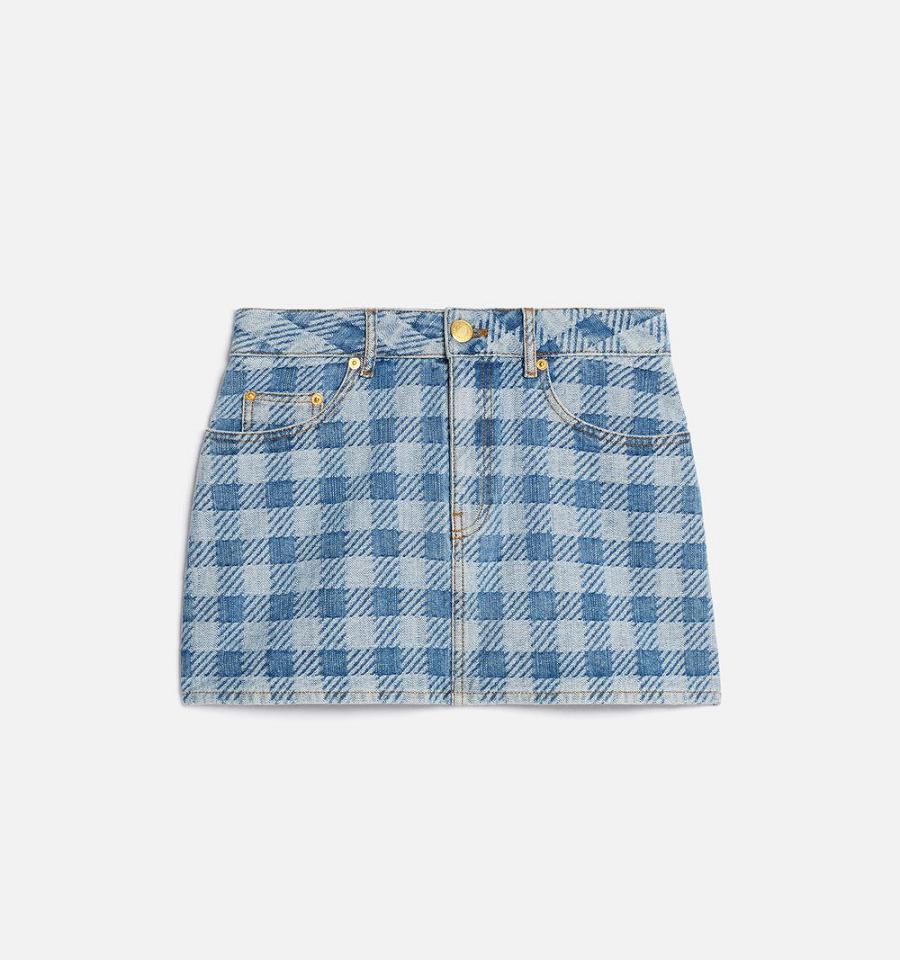 Blue Ami Paris Gingham Pattern Jacquard Mini Skirts | ami_IE623