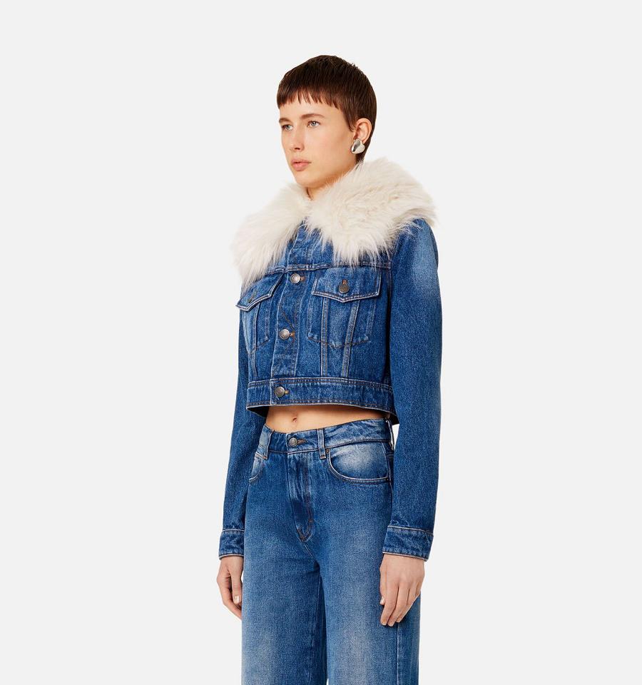 Blue Ami Paris With Synthetic Fur Collar Denim | ami_IE121