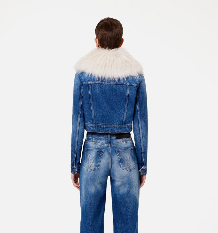 Blue Ami Paris With Synthetic Fur Collar Denim | ami_IE121