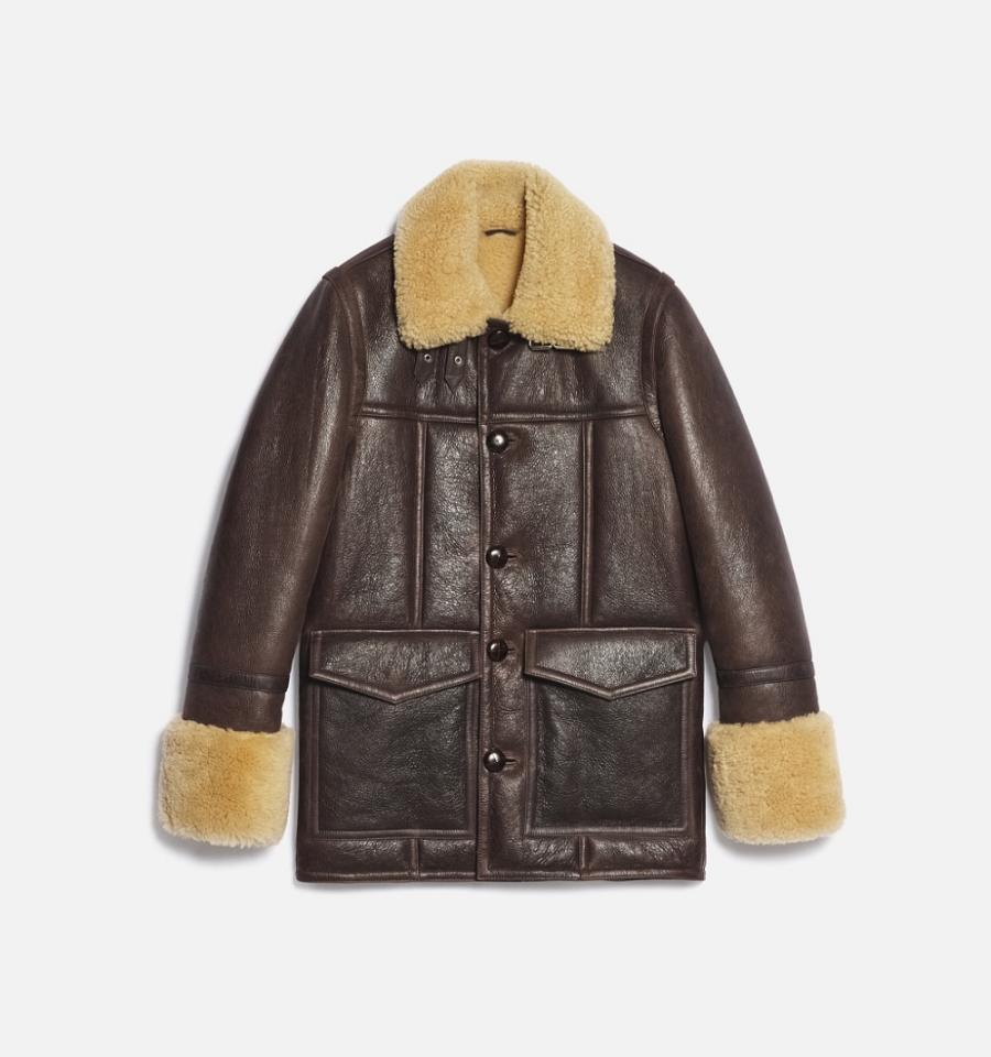 Brown Ami Paris Shearling Buttoned Jackets | ami_IE347