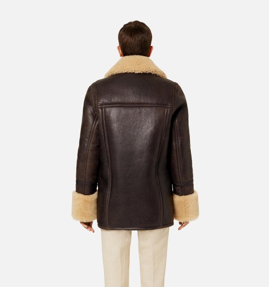 Brown Ami Paris Shearling Buttoned Jackets | ami_IE347