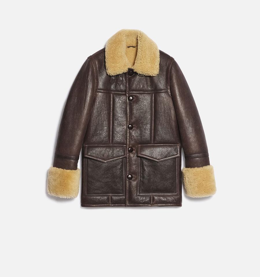 Brown Ami Paris Shearling Buttoned Jackets | ami_IE574